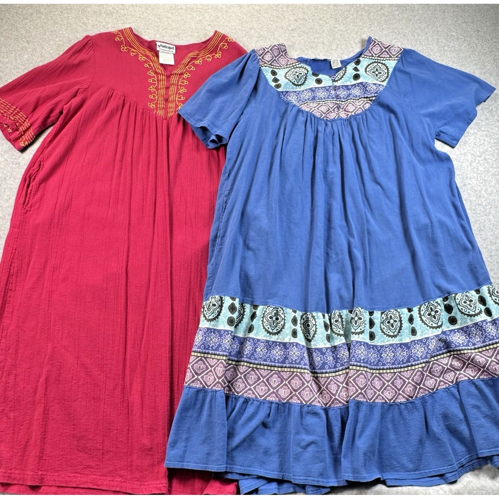 2 Vintage National House Coat/Lounger/Boho Style/pockets.  Made in India SZ 1XL